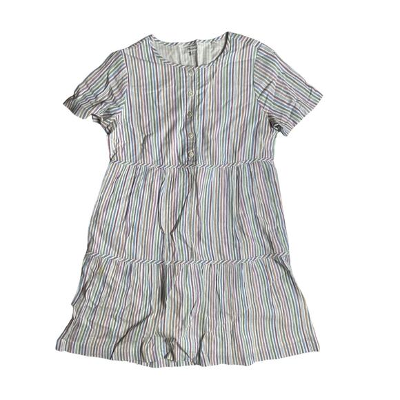 Madewell Striped Crewneck Button Front Tiered Mini Dress Cotton Size XS - Picture 1 of 6